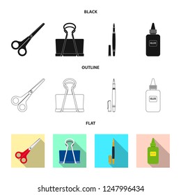 Vector illustration of office and supply icon. Set of office and school stock symbol for web.