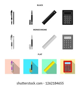 Vector illustration of office and supply icon. Set of office and school stock vector illustration.
