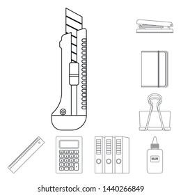 Vector illustration of office and supply icon. Set of office and school vector icon for stock.