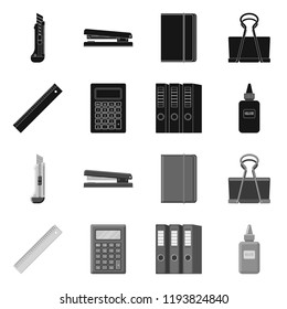 Vector illustration of office and supply logo. Set of office and school stock symbol for web.