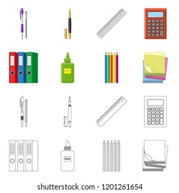 Vector illustration of office and supply logo. Set of office and school stock symbol for web.