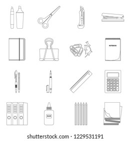 Vector illustration of office and supply logo. Set of office and school stock symbol for web.