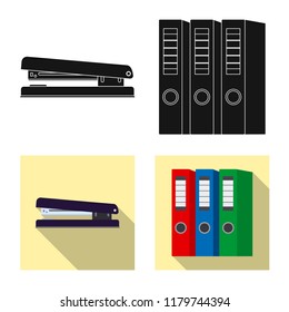 Vector illustration of office and supply sign. Set of office and school stock symbol for web.