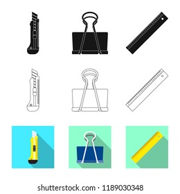 Vector illustration of office and supply sign. Set of office and school stock symbol for web.