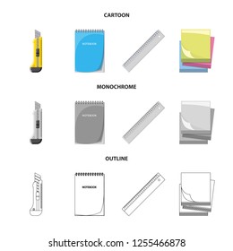 Vector illustration of office and supply sign. Set of office and school stock symbol for web.