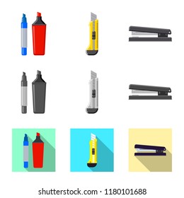 Vector illustration of office and supply symbol. Set of office and school stock symbol for web.