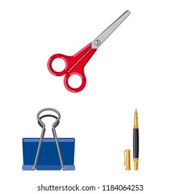 Vector illustration of office and supply symbol. Set of office and school vector icon for stock.