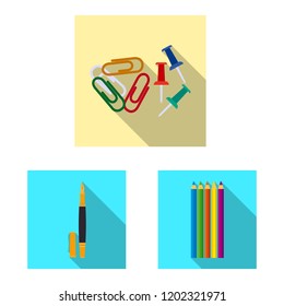 Vector illustration of office and supply symbol. Set of office and school vector icon for stock.