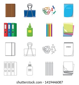 Vector illustration of office and supply symbol. Set of office and school stock symbol for web.