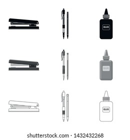 Vector illustration of office and supply symbol. Set of office and school stock symbol for web.
