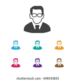 Vector Illustration Of Office Symbol On Scientist Icon. Premium Quality Isolated Professor Element In Trendy Flat Style.