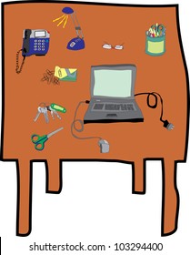 vector illustration of office table, hand draw