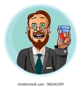 Vector illustration of an office worker or businessman holding glass in his hand. Can be used as an advertisement.  Made in comic cartoon style.
