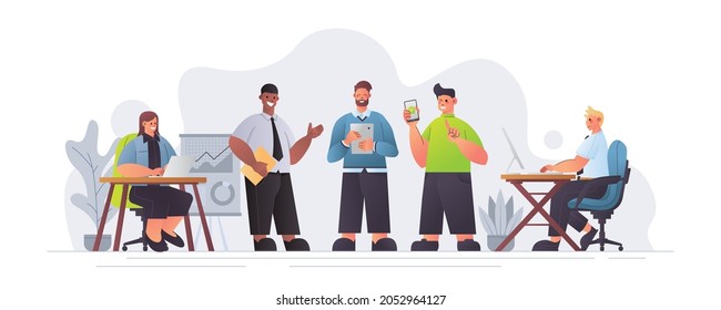 Vector or Illustration of Office Worker, Employees, Characters Communication, Doing Job in computer or laptop