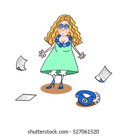 vector illustration of an office worker, retro telephone, and paper for your design
