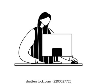 Vector illustration of an office worker sitting at a computer. Profession.
