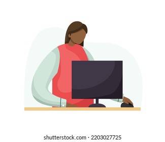 Vector illustration of an office worker sitting at a computer. Profession.