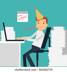 Vector illustration. Office worker was tired at work