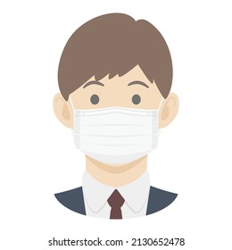 Vector Illustration Of Office Worker Wearing Medical Face Mask.