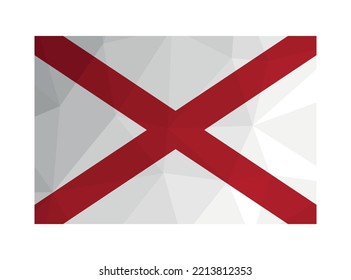 Vector illustration. Official ensign of Alabama (USA state). National flag with red diagonal stripes on white background. Creative design in polygonal style