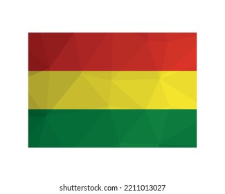 Vector illustration. Official ensign of Bolivia. National flag with red, yellow, green stripes. Creative design in low poly style with triangular shapes. White background