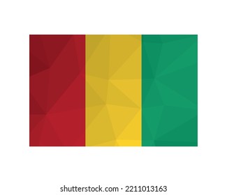 Vector illustration. Official ensign of Guinea. National flag with red, yellow, green stripes. Creative design in low poly style with triangular shapes. White background
