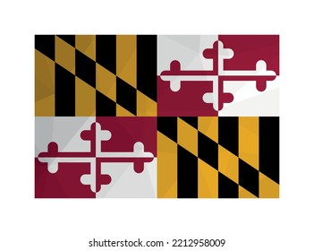 Ilustración vectorial. Designación oficial de Maryland (estado de los Estados Unidos). Bandera nacional colorida con cruces. Diseño creativo de estilo poligonal con formas triangulares