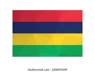 Vektorgrafik. Offizielles Abzeichen von Mauritius. Nationalflagge mit roten, blauen, gelben, grünen Strophen. Kreatives Design im Low-Poly-Stil mit dreieckigen Formen. Farbverlauf-Effekt