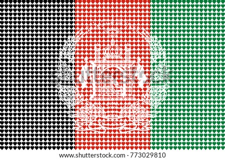Vector illustration of an official flag of Afghanistan composed of pieces of a mosaic in the form of hearts