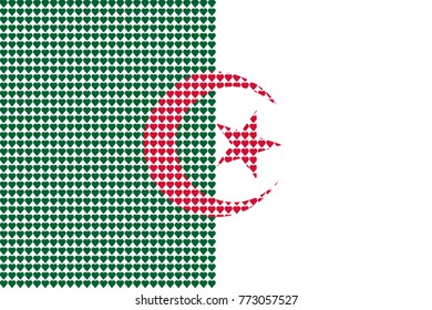 Vector illustration of an official flag of  Algeria composed of pieces of a mosaic in the form of hearts