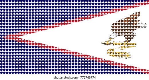 Vector illustration of an official flag of  American Samoa composed of pieces of a mosaic in the form of hearts