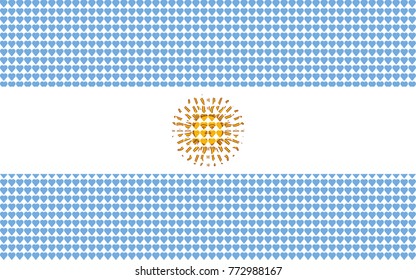 Vector illustration of an official flag of Argentina composed of pieces of a mosaic in the form of hearts