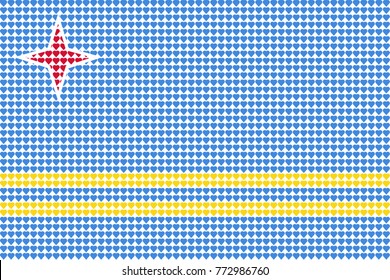 Vector illustration of an official flag of  Aruba composed of pieces of a mosaic in the form of hearts