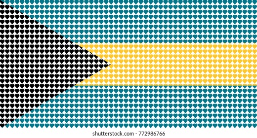 Vector illustration of an official flag of  Bahamas composed of pieces of a mosaic in the form of hearts