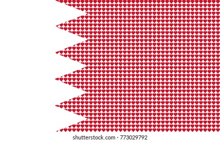 Vector illustration of an official flag of Bahrain composed of pieces of a mosaic in the form of hearts
