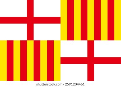 Vector illustration of the official flag of Barcelona, Spain. A symbol of the city's rich history and cultural identity, perfect for historical, civic, and patriotic-themed projects