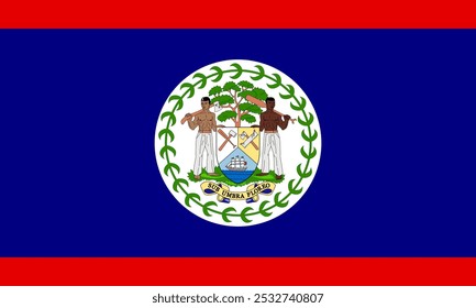 Ilustración vectorial de la bandera oficial de Belice, destacando su representación simbólica del patrimonio y el orgullo nacional. Ideal para diseños centrados en la identidad cultural. Imagen vibrante de alta calidad