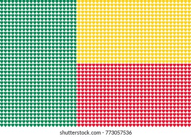Vector illustration of an official flag of  Benin composed of pieces of a mosaic in the form of hearts