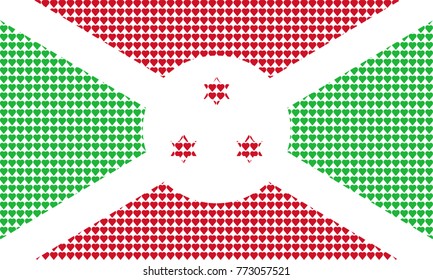 Vector illustration of an official flag of  Burundi composed of pieces of a mosaic in the form of hearts