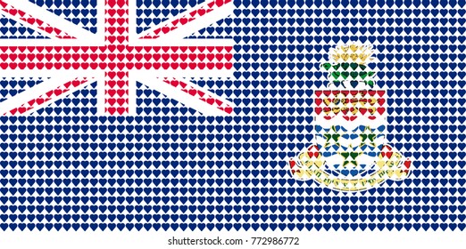 Vector illustration of an official flag of  Caiman Islands composed of pieces of a mosaic in the form of hearts