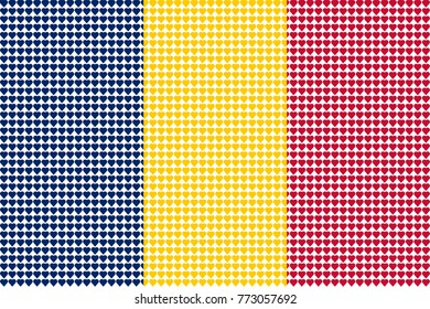 Vector illustration of an official flag of  Chad composed of pieces of a mosaic in the form of hearts