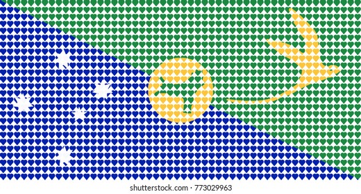 Vector illustration of an official flag of Christmas Island composed of pieces of a mosaic in the form of hearts