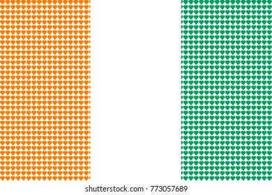 Vector illustration of an official flag of  Cote D'Ivoire composed of pieces of a mosaic in the form of hearts