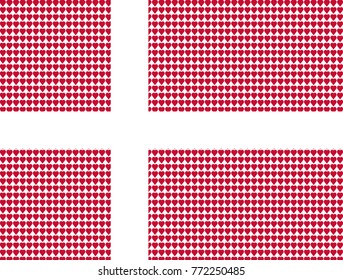 Vector illustration of an official flag of  Denmark composed of pieces of a mosaic in the form of hearts