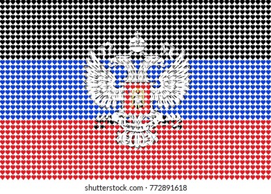 Vector illustration of an official flag of  Donetsk People's Republic composed of pieces of a mosaic in the form of hearts