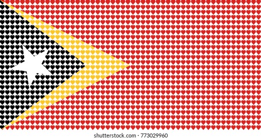 Vector illustration of an official flag of East Timor composed of pieces of a mosaic in the form of hearts
