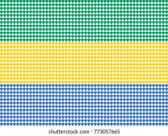 Vector illustration of an official flag of  Gabon composed of pieces of a mosaic in the form of hearts