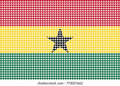Vector illustration of an official flag of  Ghana composed of pieces of a mosaic in the form of hearts