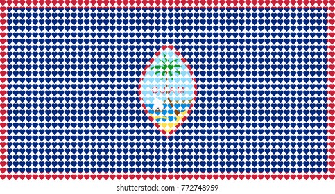 Vector illustration of an official flag of  Guam composed of pieces of a mosaic in the form of hearts