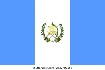 Vector illustration of the official flag of Guatemala, showcasing its iconic symbols of heritage and identity. Ideal for designs emphasizing national pride, cultural representation, and tourism